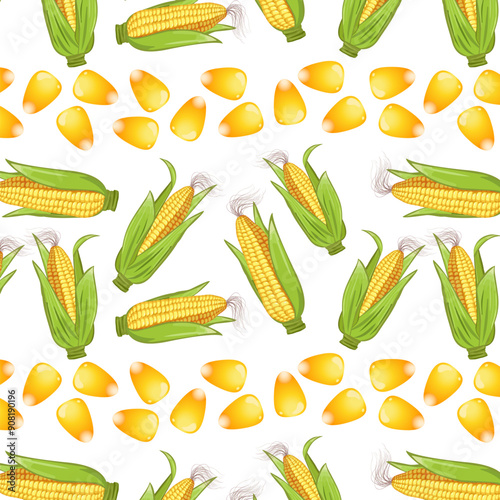 Cobs and grains of corn.Vector color pattern with corn kernels and cobs on a transparent background.
