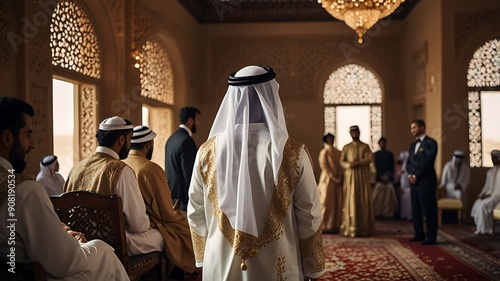 Royal Wedding Ceremony: Bride and Groom in Traditional Dress photo