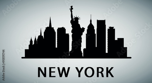 New York. The city skyline. Silhouettes of buildings. Vector on a gray background	