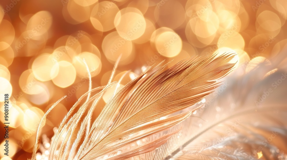 Feather close-up with soft blur and light bokeh backdrop Feather close-up with soft blur and light bokeh backdrop