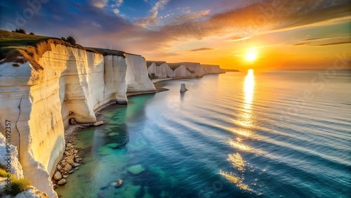 The Alabaster Coast: Dawn's Embrace  Generative AI photo
