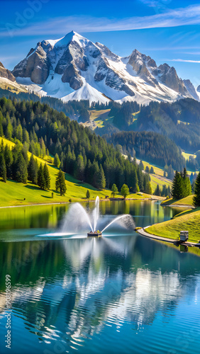 Riezler Alpsee, an artificial lake, snow pond, feeds the snow cannons that provide complete snow cover for the Fellhorn and Kanzelwand cable car slopes, Fellhorn behind, 2038m, Allgaeu Alps, Bavaria photo