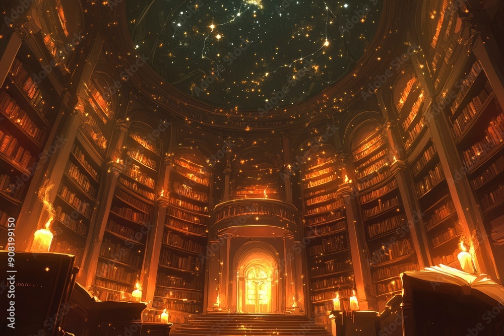 Enchanting Library with Starry Ceiling and Candlelight Enchanting Library with Starry Ceiling and Candlelight