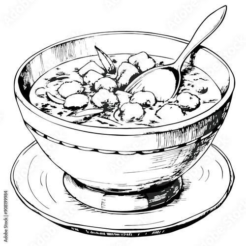 Gumbo Illustration, Black and White, Stew Concept