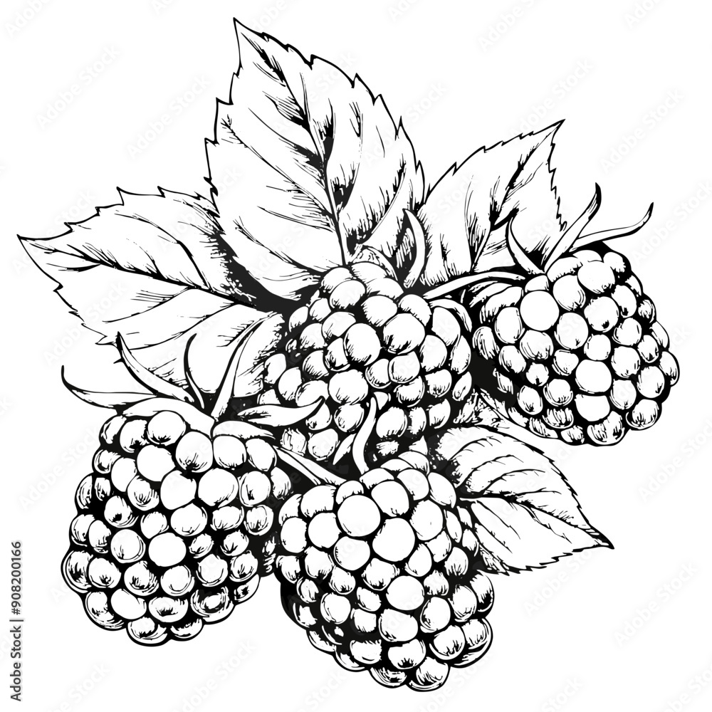 Blackberries Illustration, Black and White, Fruit Concept Blackberries Illustration, Black and White, Fruit Concept