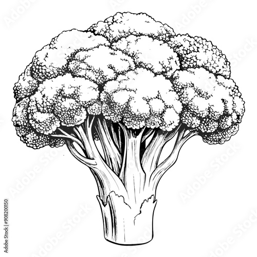 Broccoli Illustration, Black and White, Vegetable Concept