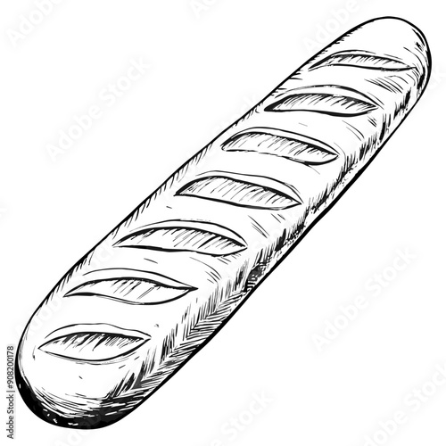 Baguette Illustration, Black and White, French Bread Concept