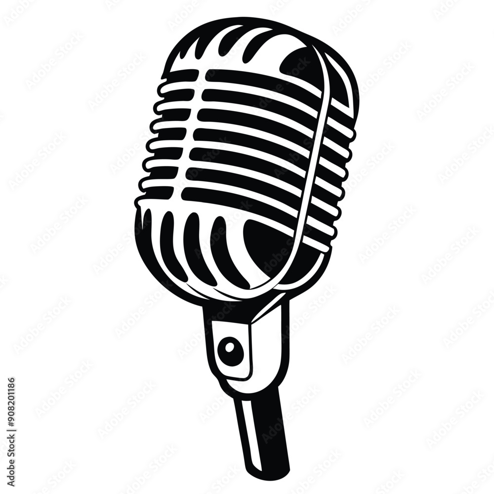 old microphone vector silhouette, isolated on a white background 