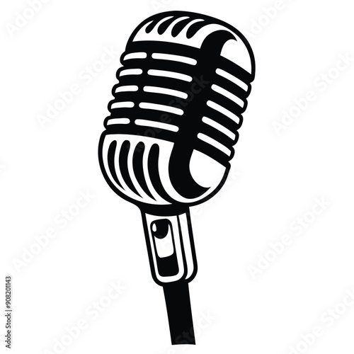 old microphone vector silhouette, isolated on a white background 