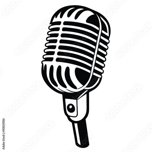 old microphone vector silhouette, isolated on a white background 