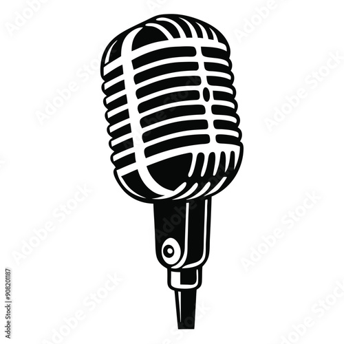 old microphone vector silhouette, isolated on a white background 