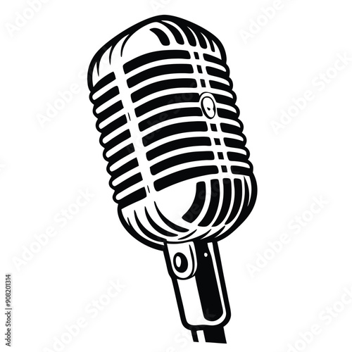 old microphone vector silhouette, isolated on a white background 