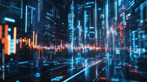 Wallpaper Mural Digital Cityscape with Neon Lights and Data Visualization Torontodigital.ca