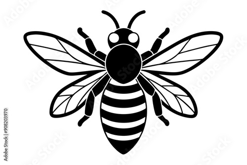 Bee Icon on White Background - Vector Illustration, Cartoon, Clipart, and Line Art Design