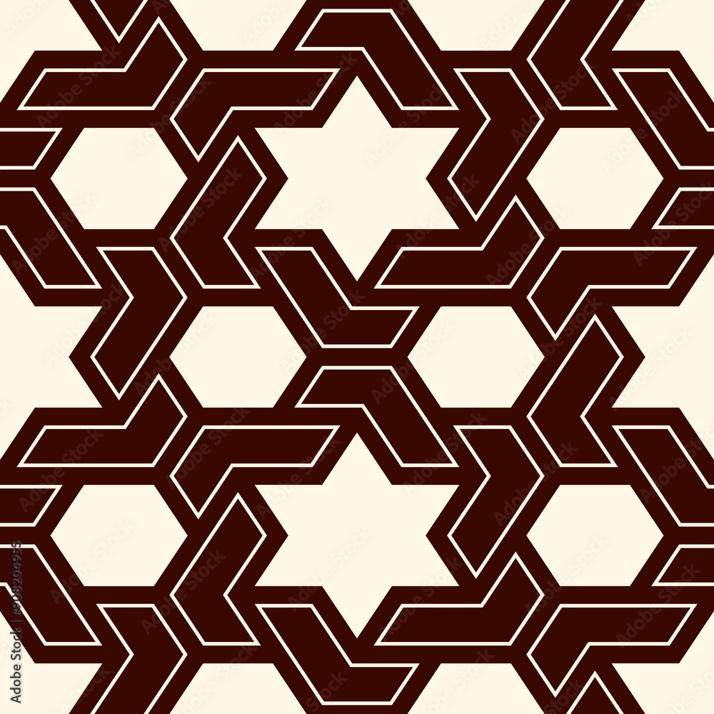 Oriental ancient mosaic seamless pattern. Arabesque ornament. Repeated geometric figures, hexagon, star motif surface print. Ornamental wallpaper. Geo design digital paper. Vector abstract background Oriental ancient mosaic seamless pattern. Arabesque ornament. Repeated geometric figures, hexagon, star motif surface print. Ornamental wallpaper. Geo design digital paper. Vector abstract background