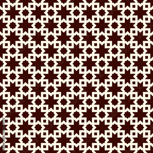 Seamless surface design with arabic ornament. Moroccan stars and crosses motif. Oriental traditional pattern with repeated mosaic tile. Tracery window wallpaper. Arabesque digital paper, textile print