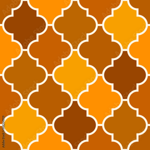 Oriental traditional pattern. Ogee ornament. Repeated maroccan crosses mosaic tiles. Lantern shapes motif. Tracery window wallpaper. Arabesque digital paper, textile print. Seamless surface design