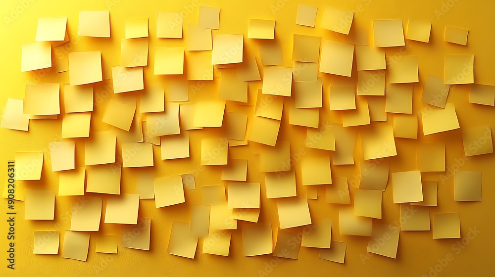 Yellow sticky notes of various sizes and orientations on a bright yellow background. Yellow sticky notes of various sizes and orientations on a bright yellow background.