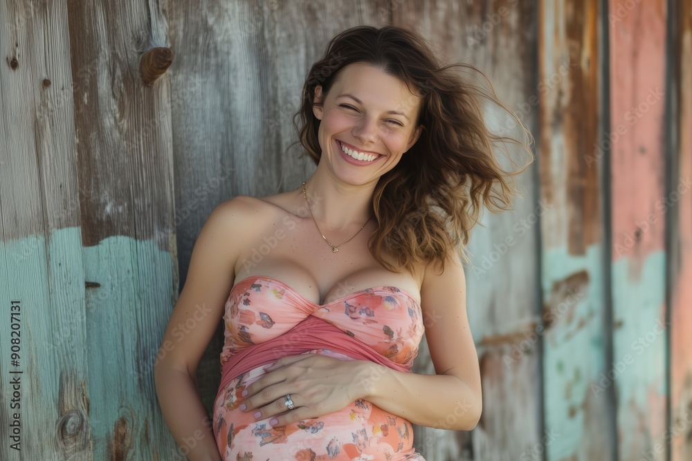 Fototapeta premium A pregnant woman with a cute smile.