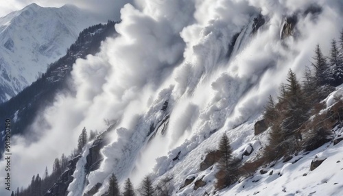 avalanche with great impact down from the top of high mountains. 
 photo