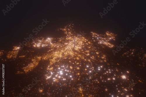 Aerial view on Cairo (Egypt) from north. Top view on modern city at night from satellite