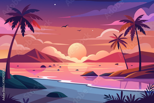 A landscape of beach at sunset vector illustration