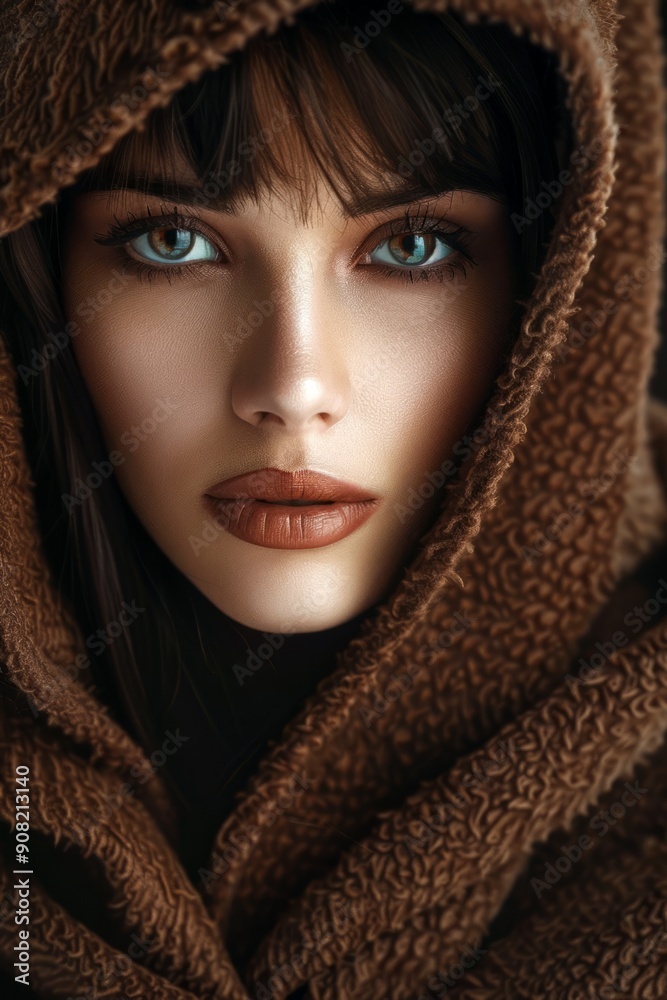 Portrait of a beautiful woman in a hood Portrait of a beautiful woman in a hood
