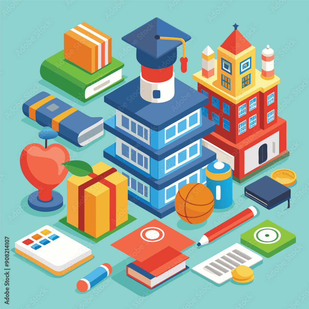 Fototapeta premium Collection of 3d back to school icon, education and icons, 3d education and social media icons for university. social network concept
