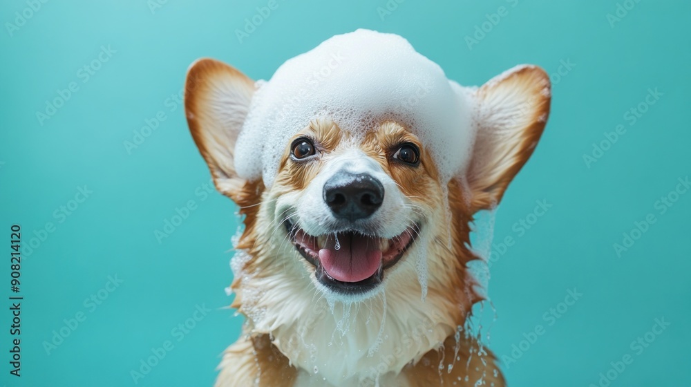 Cute Corgi Dog Enjoying a Bath Cute Corgi Dog Enjoying a Bath