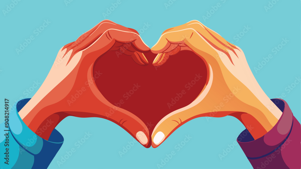 Fototapeta premium close-up of couple hands making heart shape. heart in the blue background