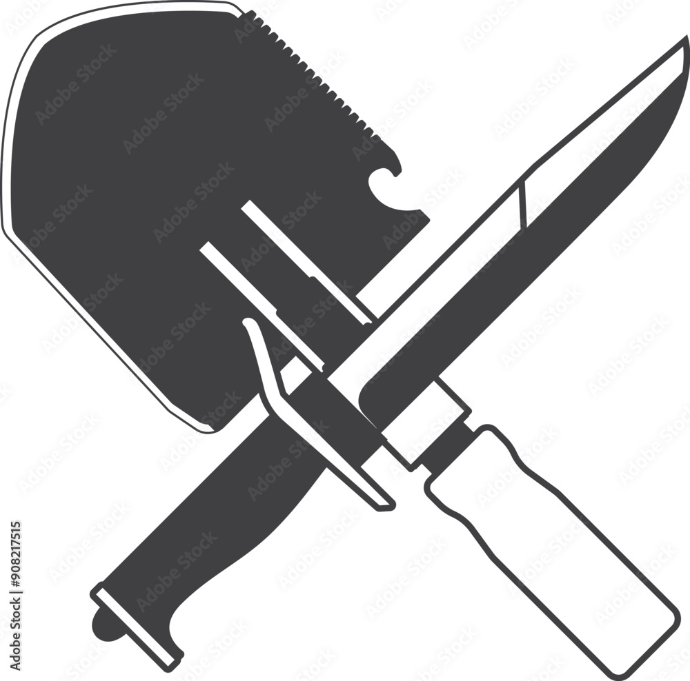 Army spade and knife crossed. Infantry military tools Army spade and knife crossed. Infantry military tools