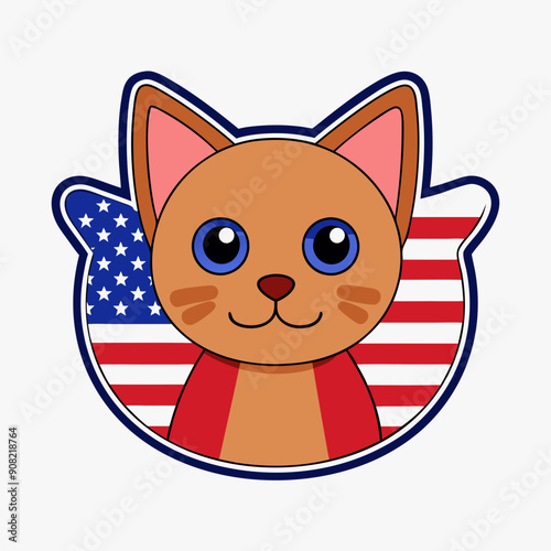 cat in a realistic style  with a US flag 