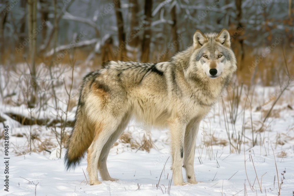 Fototapeta premium Minnesota Wildlife: Gray Wolf Mammal Captured in Controlled Environment