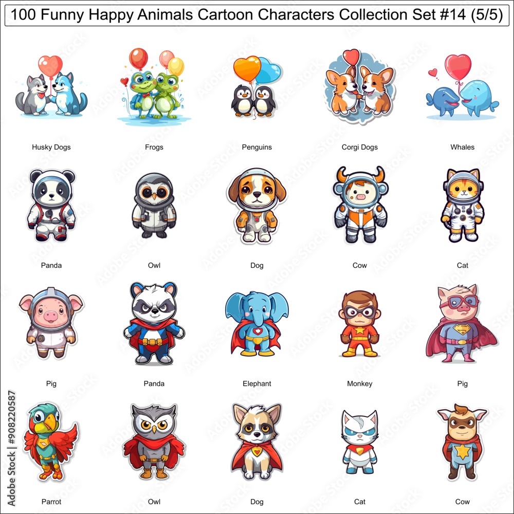 Funny Happy Animals Cartoon Characters Bundle Collection Set of 100 Animal Stickers Part 5 Funny Happy Animals Cartoon Characters Bundle Collection Set of 100 Animal Stickers Part 5