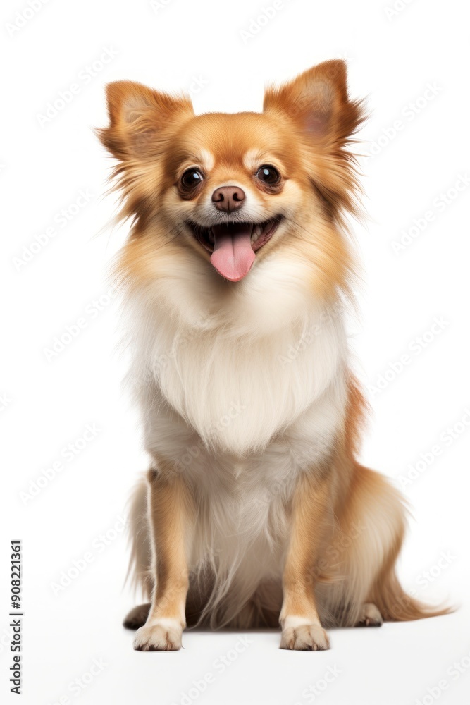 A dog sitting on white background looking at the camera. A dog sitting on white background looking at the camera.