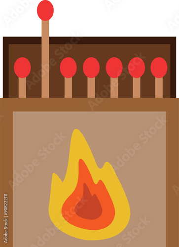 Open matchbox with wooden sticks. Flammable color icon