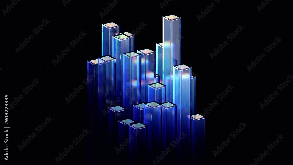 Abstract animation, dark geometric design with moving glass blocks, 4k looping video, 3d render