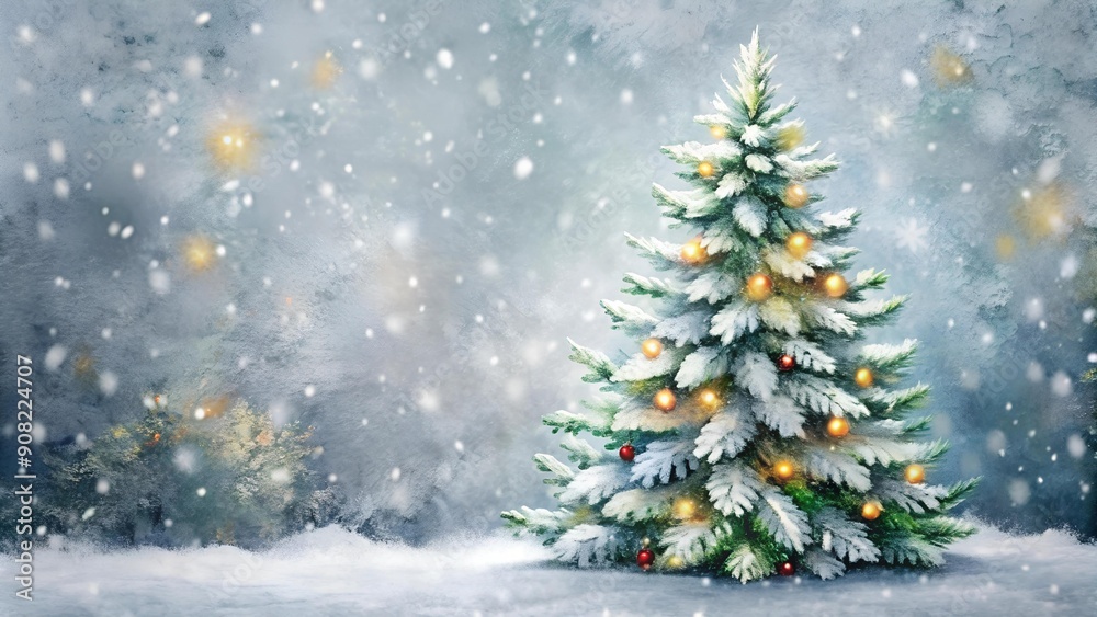 Watercolor Christmas Tree with Snowy Branches on a Grey Background - Wintery Holiday Charm AI Generated Watercolor Christmas Tree with Snowy Branches on a Grey Background - Wintery Holiday Charm AI Generated