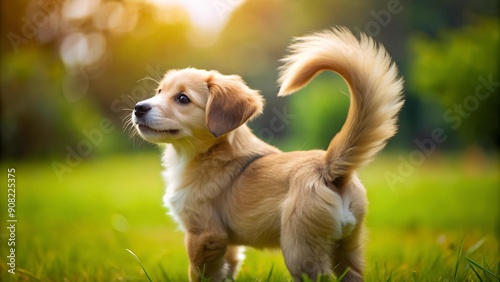 A Puppy's Tail Wagging with Excitement  Generative AI photo