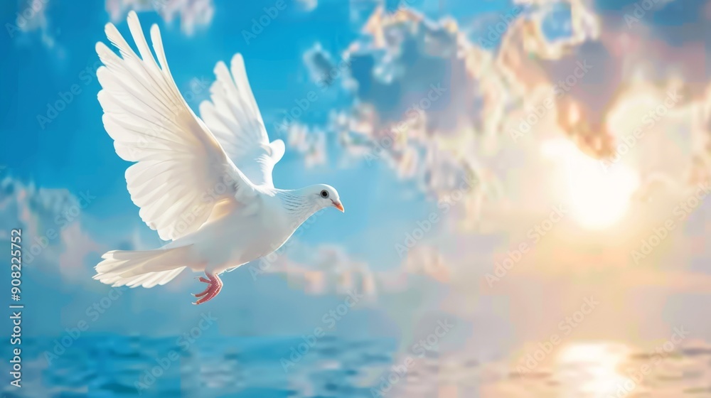 Dove in the air with wings wide open in-front of the sun Dove in the air with wings wide open in-front of the sun