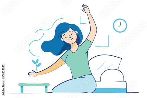 A woman who wakes up in the morning and stretches  vector illustration 