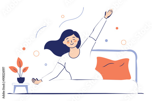 A woman who wakes up in the morning and stretches  vector illustration 