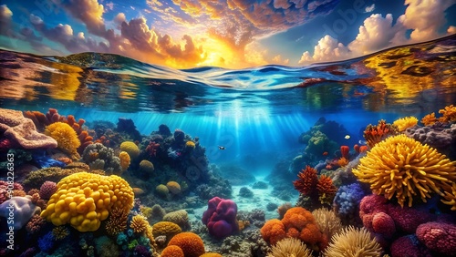 Wallpaper Mural Golden Reef: A Marbleized Underwater Oasis  generative AI Torontodigital.ca