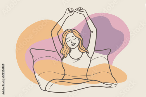 A woman who wakes up in the morning and stretches  vector illustration 