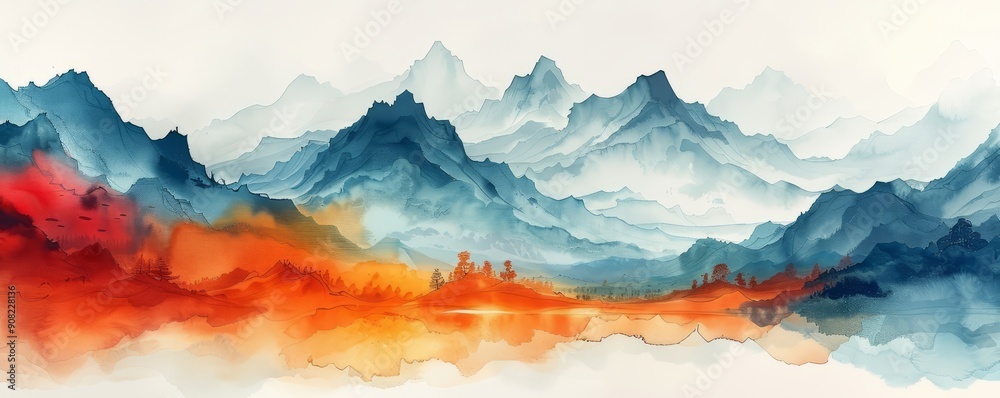 Abstract wind-swept landscape in watercolor on white. Abstract wind-swept landscape in watercolor on white.