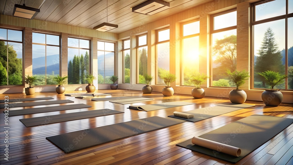 Fototapeta premium Sun-Drenched Tranquility: A Yoga Retreat in a Sunlit Room generative AI
