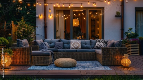 Cozy Evening Patio with String Lights and Candles 5 photo