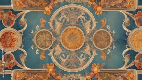 A Renaissance-inspired background with classical patterns, rich textures, and vibrant colors. Elements of Italian fresco painting and intricate, decorative details for an elegant, historical feel.