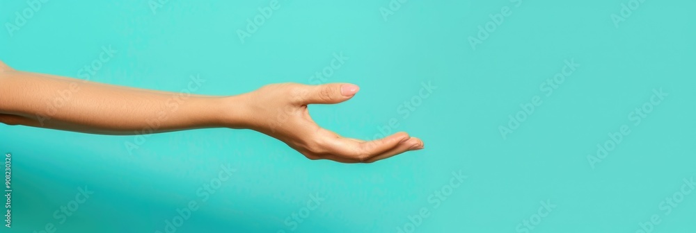 Hand Holding Nothing. Empty Gesture in Green and Blue Background Hand Holding Nothing. Empty Gesture in Green and Blue Background