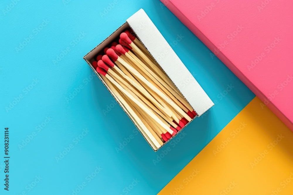 Match Box Template. Blank Cardboard Box with Matches on Colorful Background Match Box Template. Blank Cardboard Box with Matches on Colorful Background